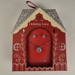 Holiday Lane Cubic Zirconia Pendant Necklace & Stud Earring Set Sterling Silver